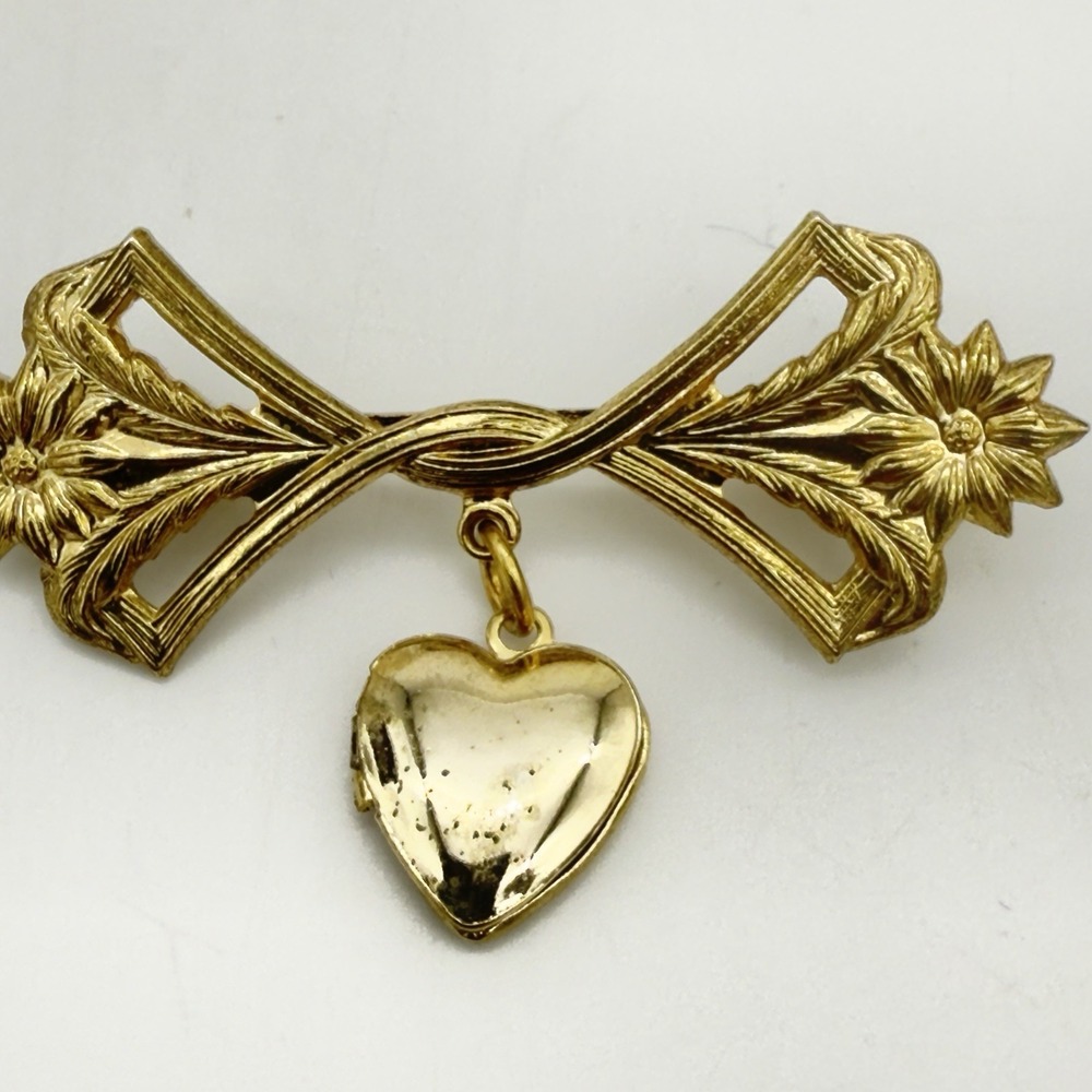 Vtg Lilian Vernon Puffy Heart Brooch Pin Dangle Locket Victorian Revival